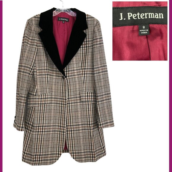 J. Peterman Jackets & Blazers - Vintage J. Peterman Wool Plaid Edwardian Coat Velvet Collar Sz 8